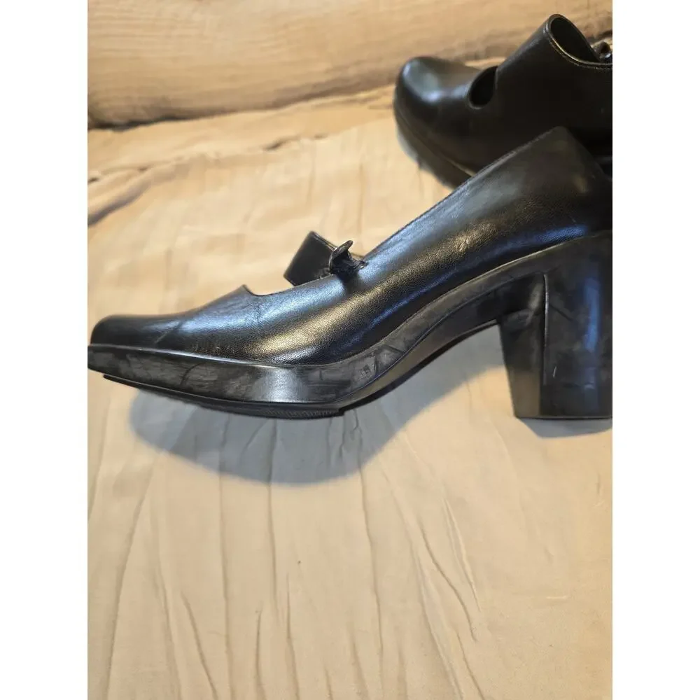 Black leather Mary Jane Dansko chunky block heel womens shoes pumps sz 38 7.5
